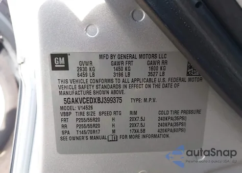 2011 Buick Enclave 2Xl z USA, uszkodzony, nr VIN 5GAKVCEDXBJ399375
